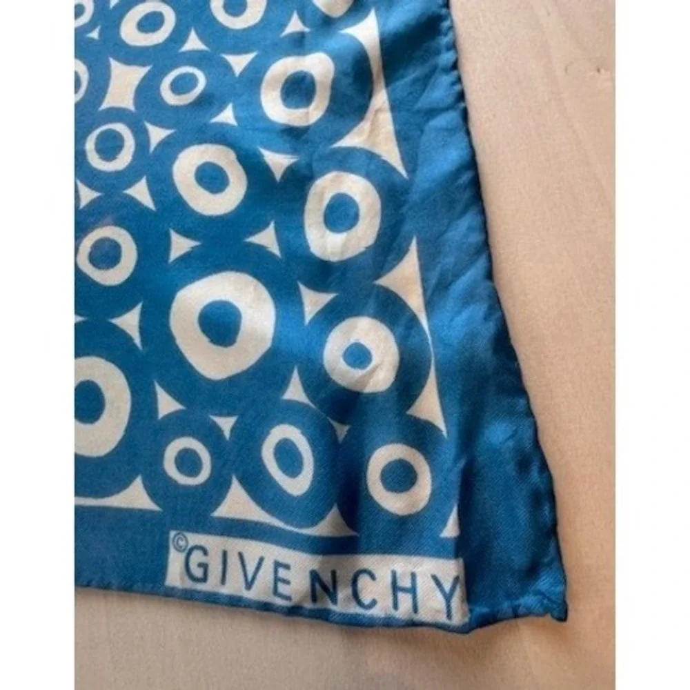Givenchy Vintage Silk Scarf Blue White Geometric Circle Print Square 22x22